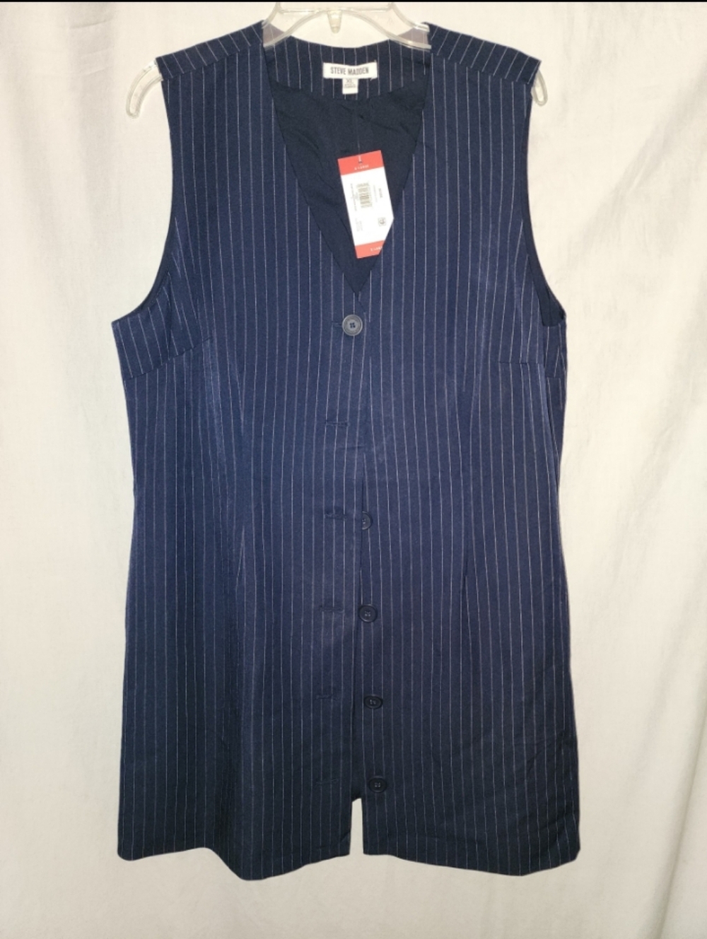 Steve madden womens size xlarge navy blue white pinstripe dress